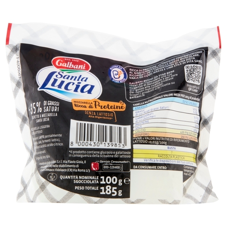 Mozzarella Senza Lattosio con Proteine, 185 g